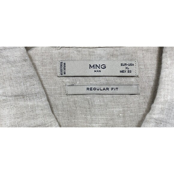 MNG Man Mango Linen Shirt Mens XL Beige Regular Fit Long Sleeve Button Up Eco - Picture 5 of 11